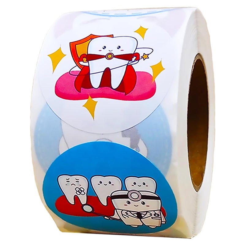 PIBIPAID 500 Tooth Roll Stickers,for Dental Protection Brush Your Teeth Birthday Gender Reveal Baby Shower Party Favors Supplies Decorations Favors Goodie Bag Stuffers Prize Labels - Image 1